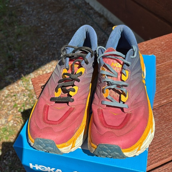 Hoka Women’s Mafate Speed 3 Trail Running Shoe Moroccan Blue and Saffron - Picture 2 of 8